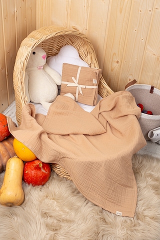 Kahverengi 2 Katlı Müslin Örtü Seti 2 Li 75x75 CM Krem