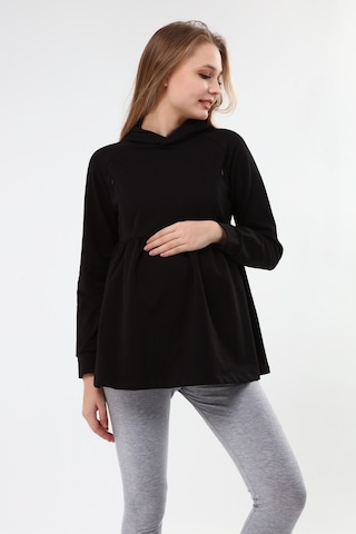 Luvmabelly Myra4531 Büzgülü Fermuarlı Emzirme Sweatshirt -Siyah