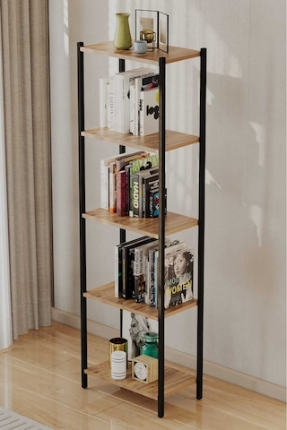 Metal Kitaplık 5 Raflı Kitaplık Dosya Kitap Rafı Ofis Ev Rafı Kitap Raf Siyah-çam