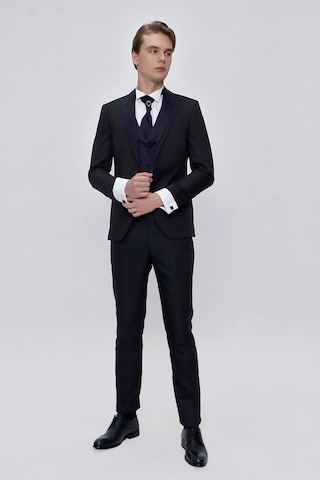 Morven Erkek Lacivert Santos Çıkma Yaka Slim Fit Damatlık Lacivert