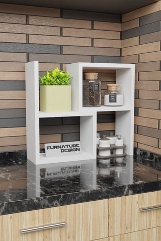 Tezgah Üstü Ayarlı Modüler Puzzle Baharatlık Rafı Beyaz