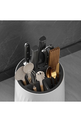 Pazly Yeşil Döner Bıçak Tutucu, Kaşık, Yemek Çubukları, Çatal, Drenaj Rafı, Sepet, Çok Fonksiyonlu Masaüstü Depolama, Mutfak Malzemeleri Yeşil