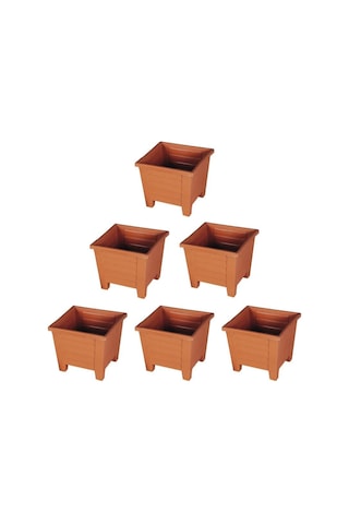 Omnipazar Sy-5846 Dekoratif Plastik Kare Ayaklı Saksı 7 Lt Kiremit 6 Adet