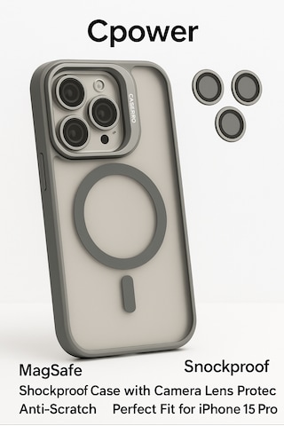 İphone 15 Pro Kılıfı, Kaliteli Kamera Lens Koruyucu Dahil, Magsafe Uyumlu Darbe Dayanaklı, 3 Renk Gri