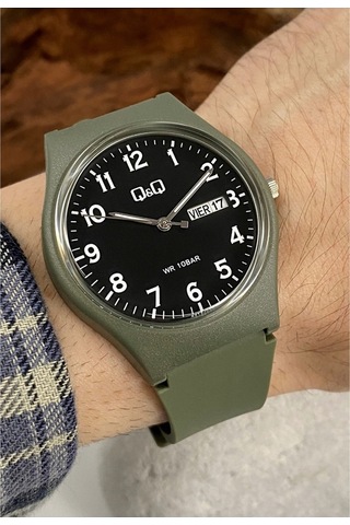 Q&Q QCG21208 Haki Rakamlı Su Geçirmez Çift Takvimli Kol Saati