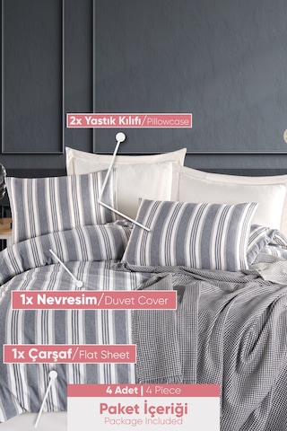 Eponj Home Sport Çizgili Nevresim Takımı Çift Kişilik Soft Line Antrasit Antrasit