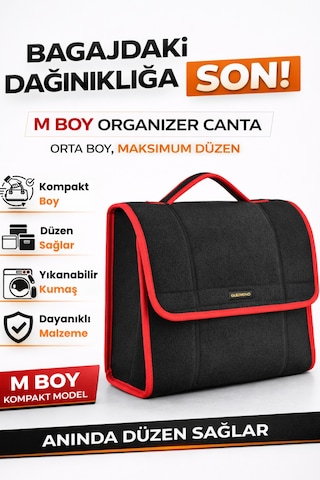 Oto Bagaj Organizer Bagaj Çantası M Boy Kaymaz Cırt Bantlı Velur Kompakt Düzenleyici - Mcy1