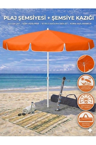Form Outdoor Plaj Şemsiyesi + Şemsiye Kazığı + Taşıma Çantası Hediyeli Turuncu