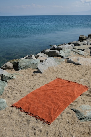 Coastline Kiremit Çift Tarafı Bukle 100x180 Cm Boyasız %100 Organik Pamuk Saçaklı Plaj Havlusu Kiremit