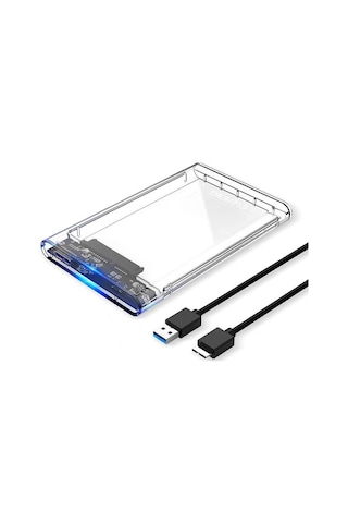 Kuvars 2.5 İnç Sata Usb 3.0 Harddisk Kutusu - Şeffaf - Micro Usb