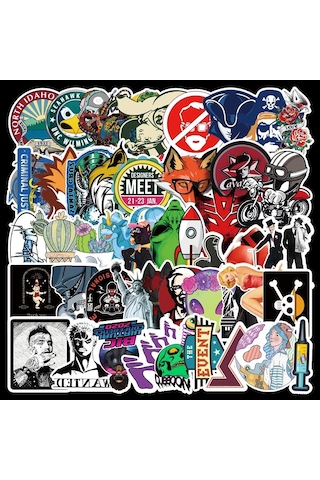 Cajuart 50 Adet Tekrarsız Karışık Retro Pvc Sticker 011