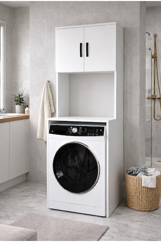 Alesta Life Çamaşır Makinesi Dolabı, Çamaşır Makinesi Üstü Düzenleyici, Banyo Dolabı, Makine Üstü Dolap Beyaz