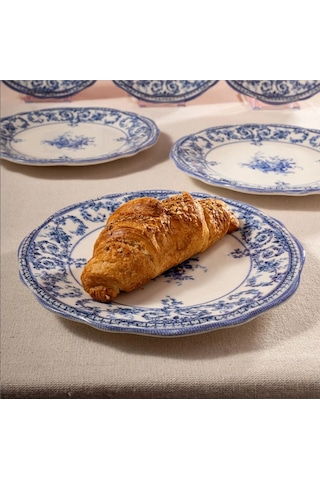 Fecra Majestic Blue 6 Parça Pasta Tabağı Seti Beyaz - Mavi