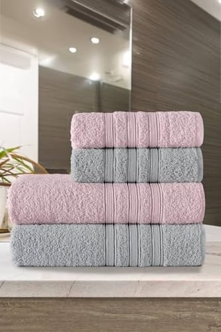 Riona Pamuklu 50x90-70x140 Cm 4'lü Banyo Havlu Seti Pembe 6 Renk