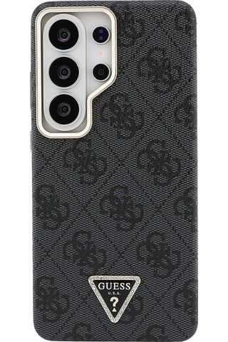 Galaxy Uyumlu S26 Ultra Kılıf Guess Lisanslı M-safeli Gold Kamera Çerçeveli Taşlı Üçgen Logo Kapak Siyah Siyah