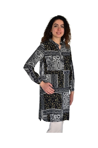 Kadın Uzun Pano Baskılı Desen Viscon Bluz Bgl-st04295 Lacıvert