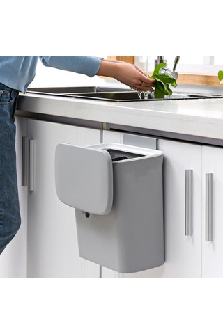 Suntek Plastik Çöp Kutusu Sepeti Ev İçin Duvara Monte 2.4galon Gri