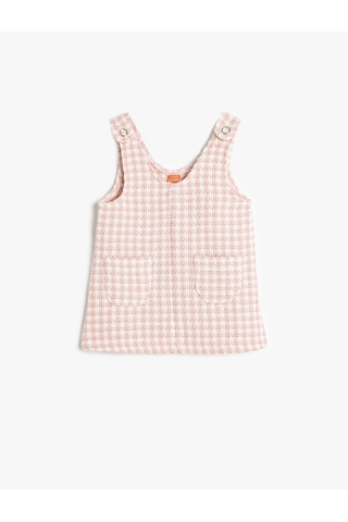 Koton Midi Boy Tüvit Elbise Cepli Pamuk Karışımlı Kolsuz V Yaka Pembe Ekose 5smg80029aw Pembe Ekoseli Pembe