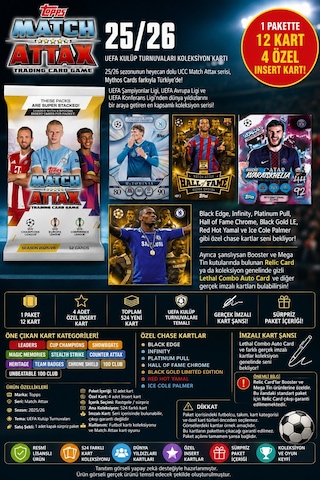 Topps Match Attax 25/26 Uefa Futbol Koleksiyon Kartı 1 Adet Sürpriz Paket 12 Kart 4 Özel Insert
