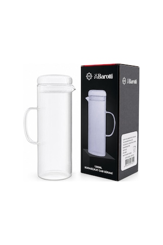 Barotti Dmr-9793 Cam Kapaklı Çizgili Desen Borosilikat Cam Sürahi 1200 Ml- 12'li Paket