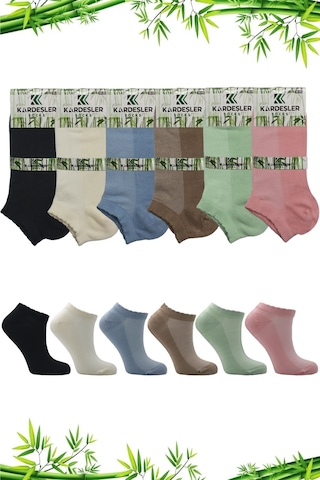 Bambu Kadın Patik Asorti Çok Renkli Çorap Dikişsiz 6'lı Paket Çok Renkli