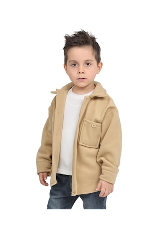 Erdem Kıds Erkek-kız Çocuk Unisex Pamuklu Günlük-casual Kışlık Polar Ceket Gömlek Bej Bej