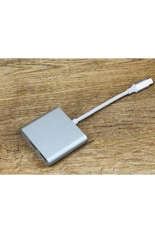 3 In 1 Type-c To Hdmı Usb 3.0 Çevirici Dönüştürücü Adaptör 4k Mac İle Uyumlubook Thinkpad Yoga Windows 10 Gri