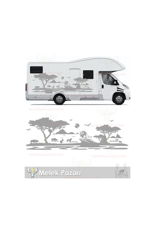 Aslan Karavan Sticker. Aslan Afrika Doğa Manzarası Karavan Sticke
