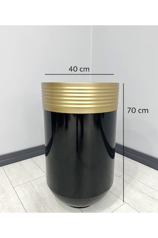Elegant Dekoratif Eskitme Darbuka Parlak Siyah Saksı 70cm