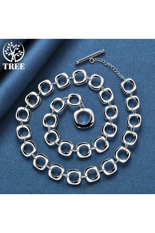 925 Ayar Gümüş Kare Yuvarlak Zincir Kolye Takı