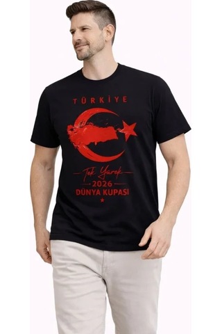 Veraura Lifestyle Erkek Türkiye Ay Yıldız Baskılı Taraftar Forma T-shirt - Siyah