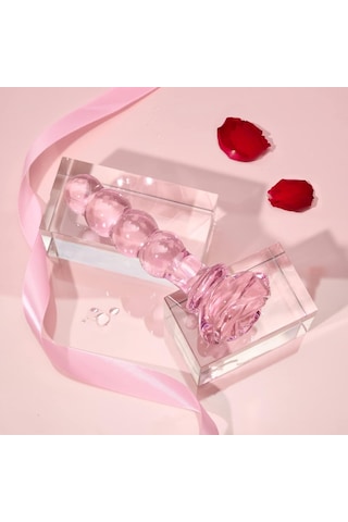 Red Fox Pembe Kristal Boğumlu Cam Anal Plug Yapay Penis 14 Cm