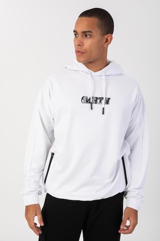 Maraton Sportswear Oversize Erkek Kapşonlu Düşük Kol Basic Beyaz Sweatshirt 22465-beyaz