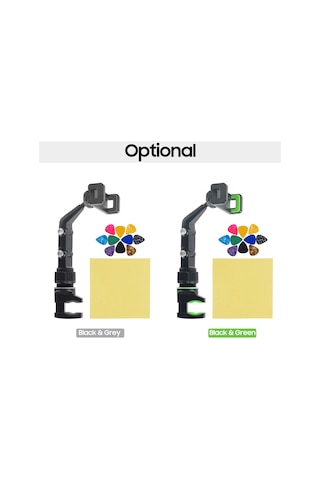 Ranyeek Müzisyenler İçin Çok Fonksiyonlu Telefon Tutucu - Ayarlandırabilir Ve Döner - 10 Adet Gitar Pleti + 1 Adet Temizleme Bezi Rastgele Renkler - Rps-gn Siyah+yeşil