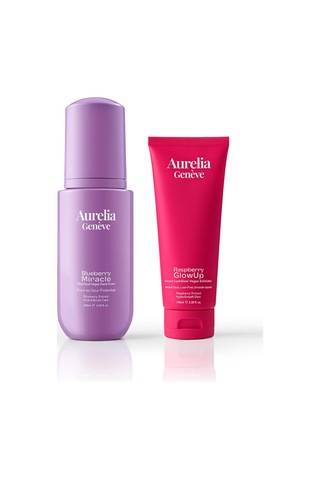 Aurelia Genève Double Berry Glass Skin Set - Nemlendirici Vegan Yüz Temizleme Köpüğü & Işıltı Kazandıran Vegan Peeling Seti