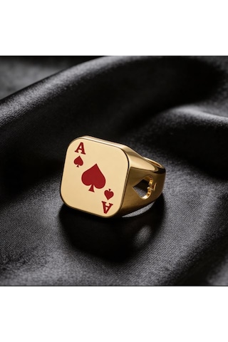 Poker Maça Ası Yüzük Altın - Gümüş