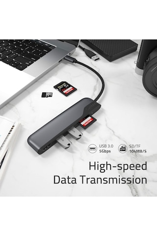 5 İ 1 Arada Usb-c Hdmı Adaptör Sd Ve Microsd Kart Okuyuculu Type-c Çoklayıcı