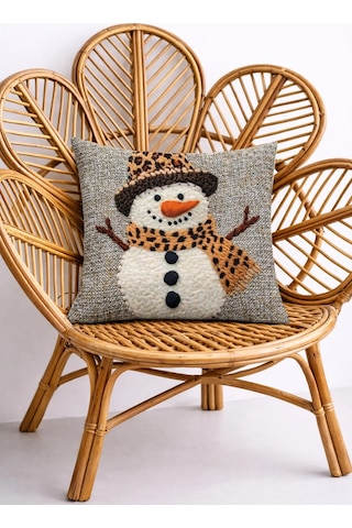 Leopar Detaylı 3d Kardan Adam Dekoratif Kırlent Kılıfı 45x45 Cm Gri