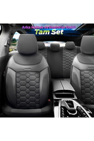 Otom Yeni Carbon Design 3D Dokulu Kumaş Oto Koltuk Kılıfı Tam Set 553380975