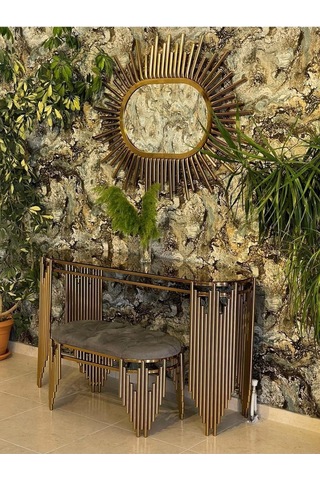 Ekgconcept Piyano Model Lüx Dresuar Gold Elips Ayna Ve Puf Gold