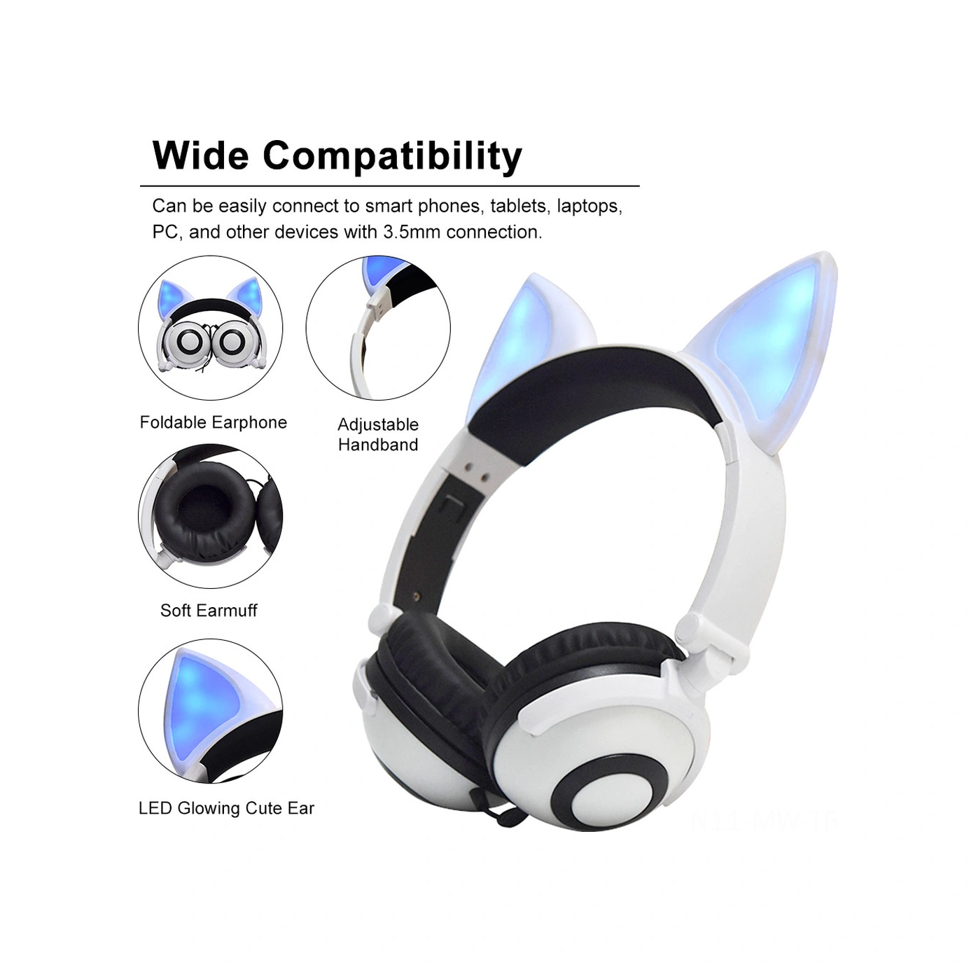 Moveevo Lx-x109 Pembe Tilki Kulaklı Kablolu Kulaklık, Işıklı Fonksiyon, 3.5mm Bağlantı, Ayarlanabilir Ve Katlanabilir, Cep Telefonu, Tablet, Bilgisayar Uyumlu Diğer