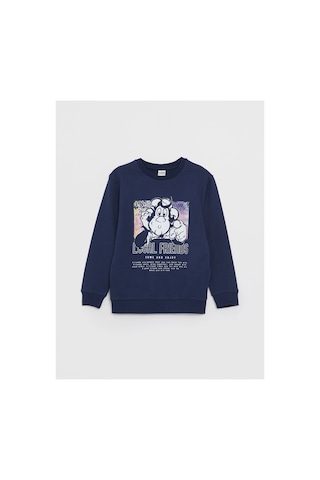 LC Waikiki Bisiklet Yaka Nostaljik Maymun Baskılı Uzun Kollu Erkek Çocuk Sweatshirt NAVY
