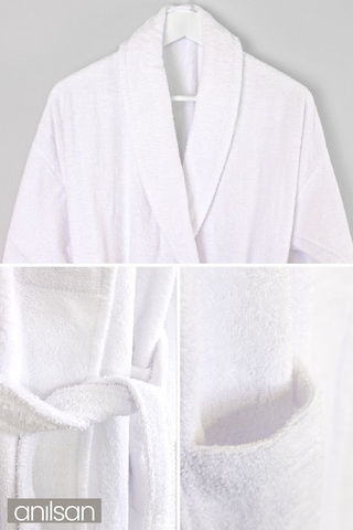 Şalyaka Bornoz Beyaz %100 Pamuk Unisex Spa Için Ideal Kadın/erkek Beyaz