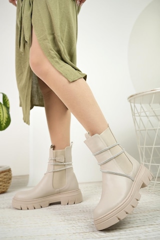 Nesil Shoes Fncy 205 Bej Çift Lastikli Kadın Bot-bej Bej