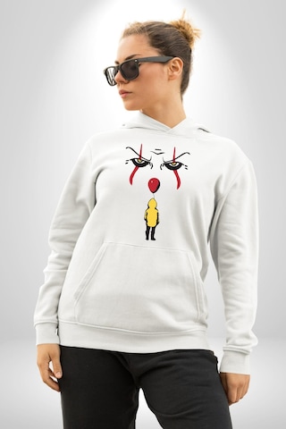 Pennywise Vs Georgie Korku Filmi Kadın Erkek Beyaz Kapüşonlu Sweatshirt Hoodie Beyaz