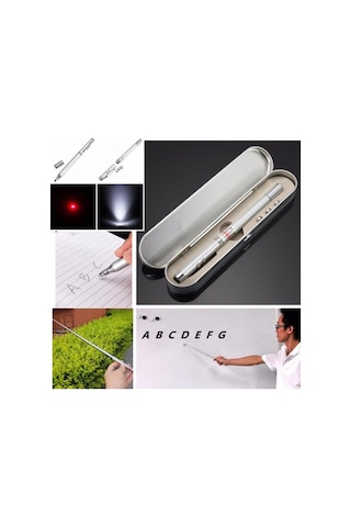 Ayrex Metal Kutulu Kırmızı Lazerli, Led Işıklı Mıknatıslı Pointer Kalemi İşaretçi Uzayabilen Sunum Çubuğu