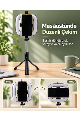 Shnstore Kablosuz Kumandalı Rgb Halka Işık Tripod Standı Ve Manyetik Telefon Tutucu Shntknd0720