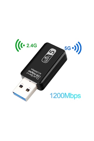 Geeroyoo Hızlı Usb 3.0 Çift Bantlı Wifi Adaptörü, 1200mbps Geniş Kapsama Alanı, Windows/linux/mac Uyumlu, Siyah