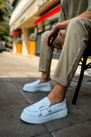 Roof Atelier Erkek Beyaz Kemer Tokalı Loafer Ayakkabı - 417 - Cbt Mancini Beyaz