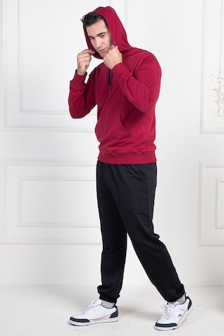 Mecit 2975 Bordo %100 Pamuk Kapüşonlu Spor Model Büyük Beden Erkek Pijama Takımı Bordo